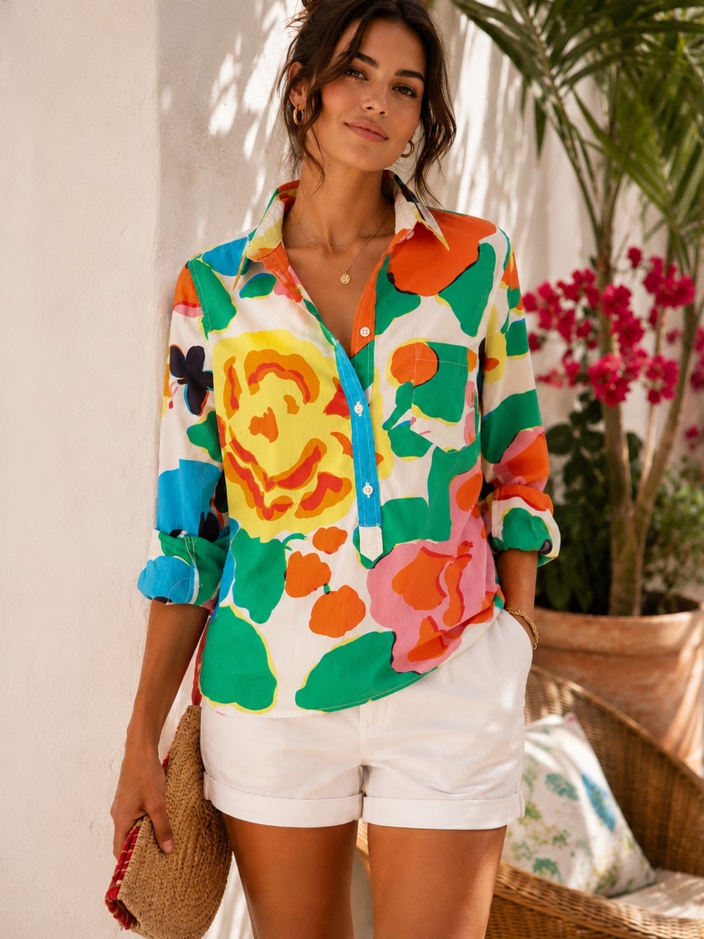 J.Crew Re-Imagined Floral Popover Shirt Size 6 100% Cotton Art Print Top